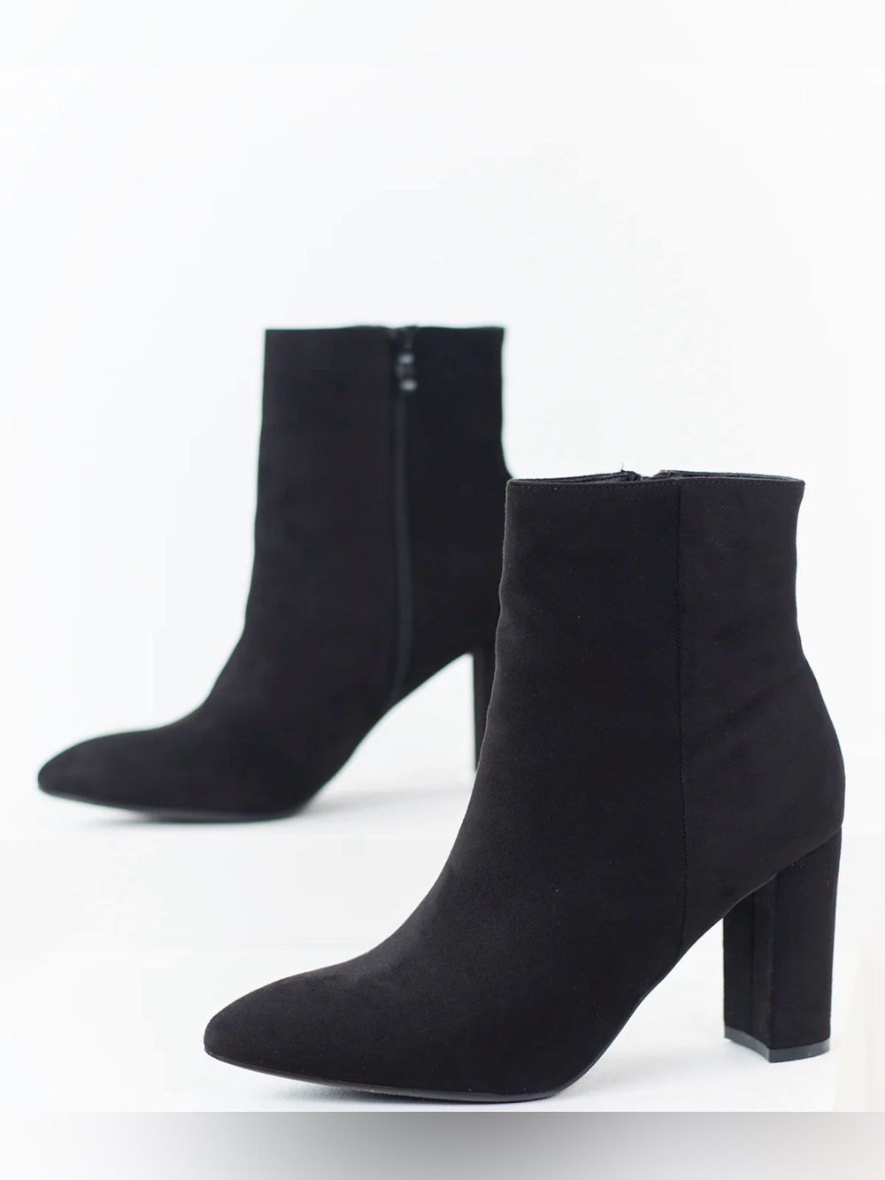 NWT Black Sueded Ankle Boots with Block Heel